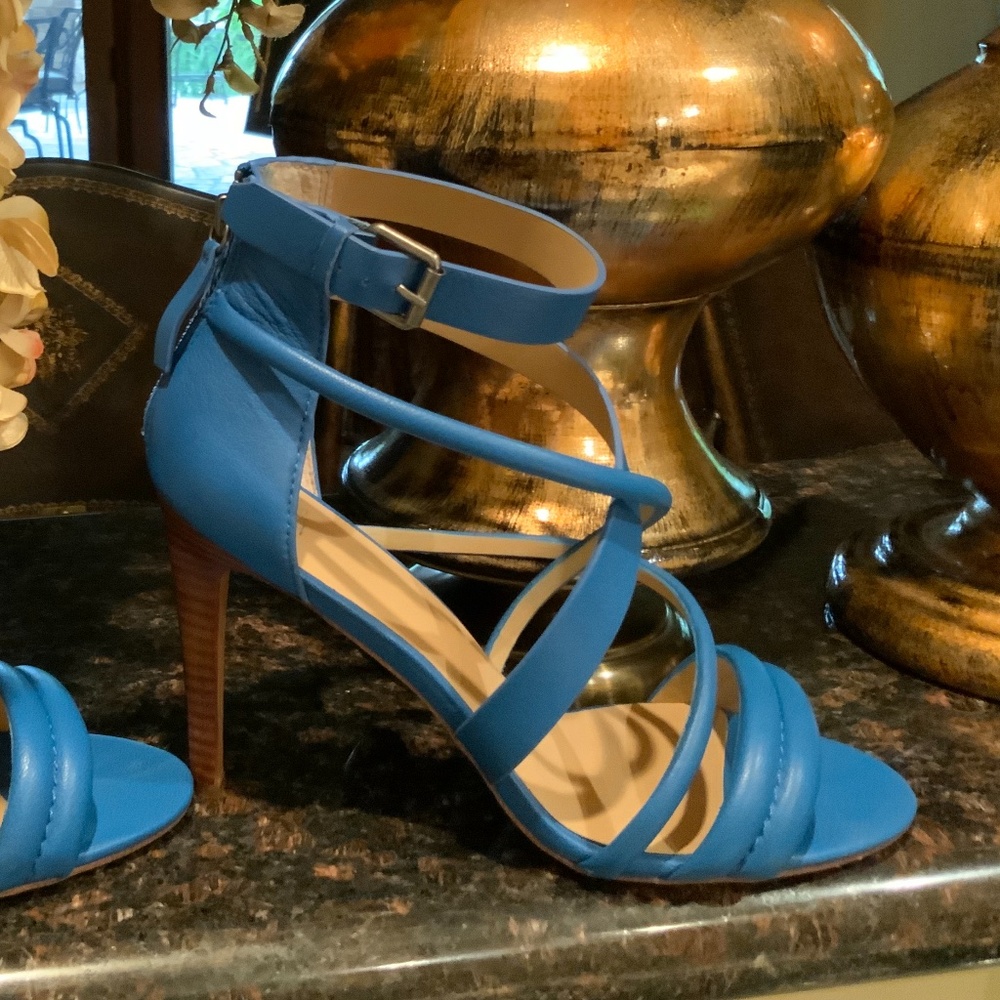Joe’s Jeans Strappy Blue Open-Toe Heels.  Size 9.5.